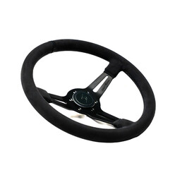DriftShop Premium "Black Edition" Steering Wheel (70 mm Dish), Alcantara, Black Spokes